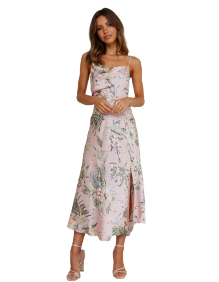 SHOPIQAT Satin Sling Floral Midi Dress - Premium from shopiqat - Just $7.990! Shop now at shopiqat